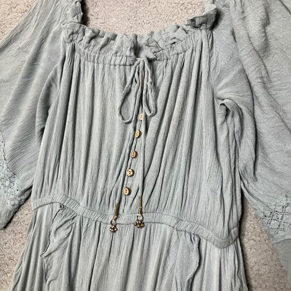 Free People Midi Dress Women Sz L Lace Off Shoulder Ruffles Ren Faire Ethereal - Picture 8 of 12